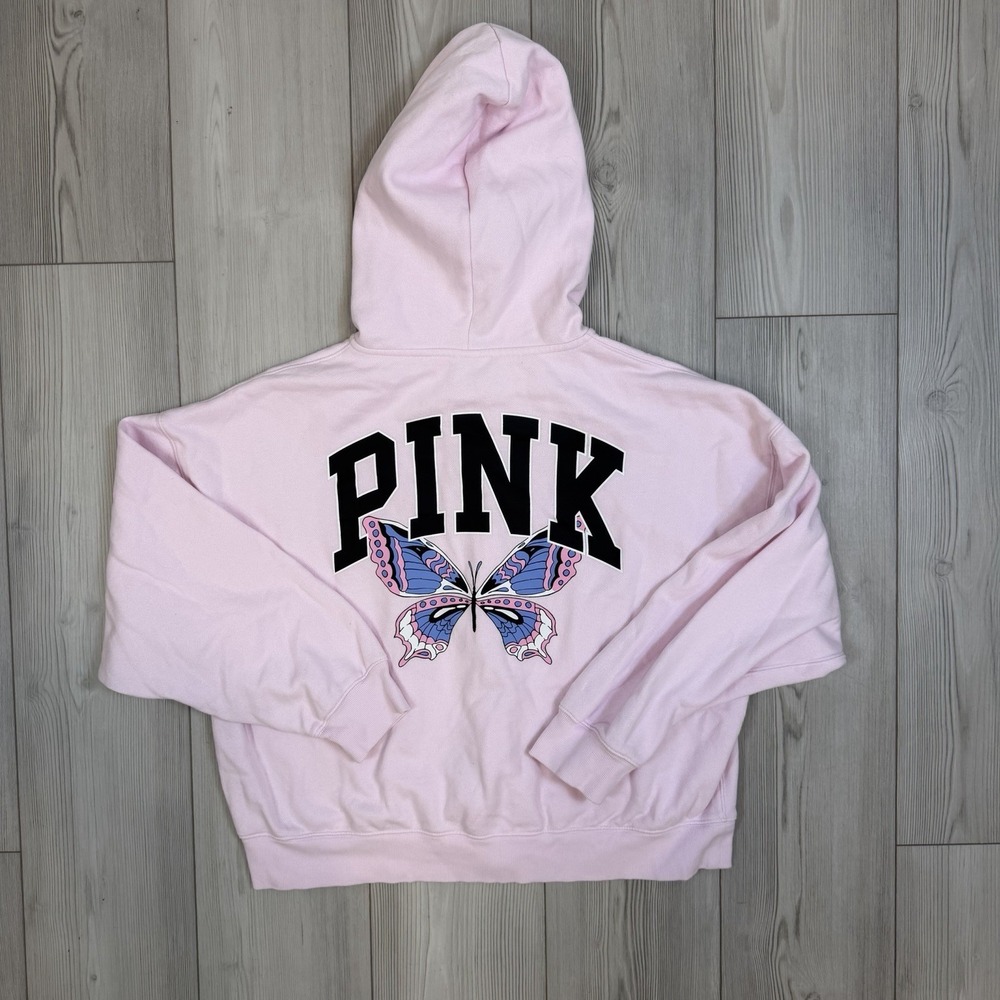 Victoria's Secret PINK Ivy Fleece Campus Full-Zip Hoodie Butterfly Large